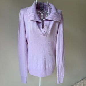 Cache Lilac Wool Cashmere Blend Ribbed V-Neck Sweater L collared